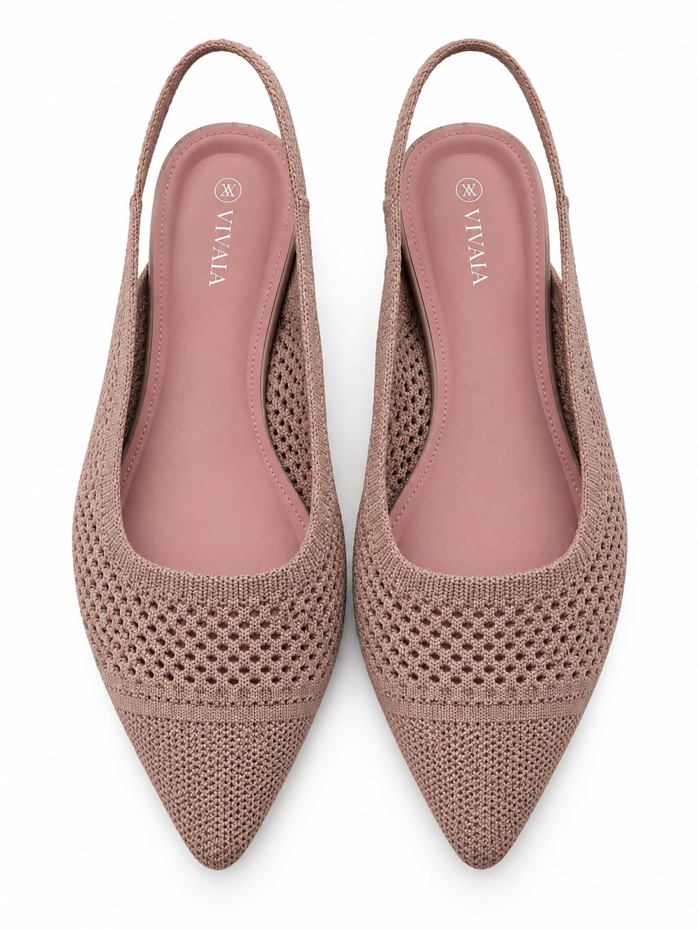 Vivaia Pointed Slingback Flats in Mauve Knit